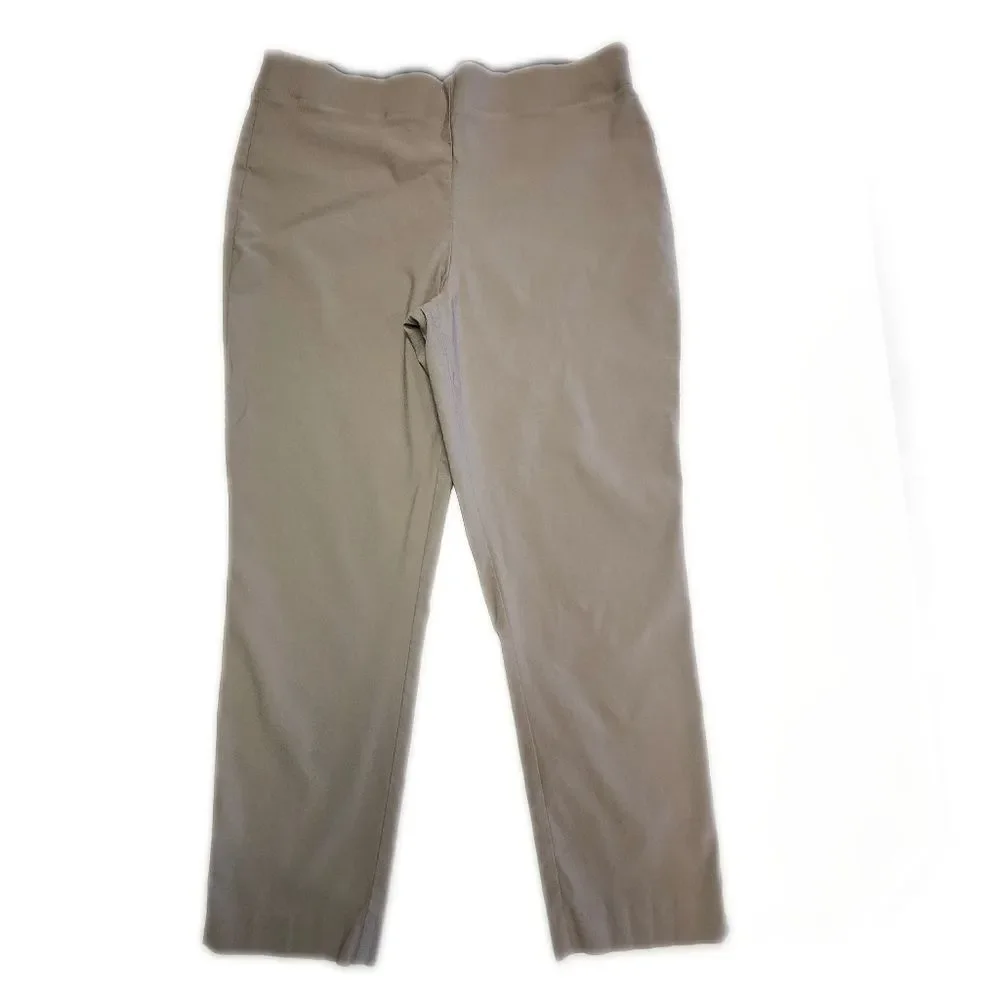 Chico's Tan Khaki Pull On Waist Tapered Leg Chino Pants, 10
